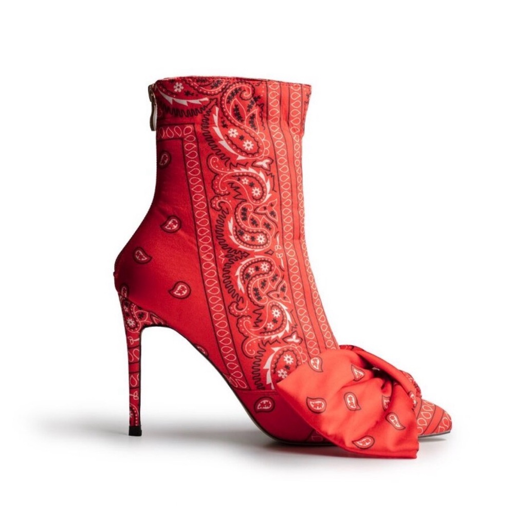 Pink Elephant Red Paisley Women's Heeled Boots